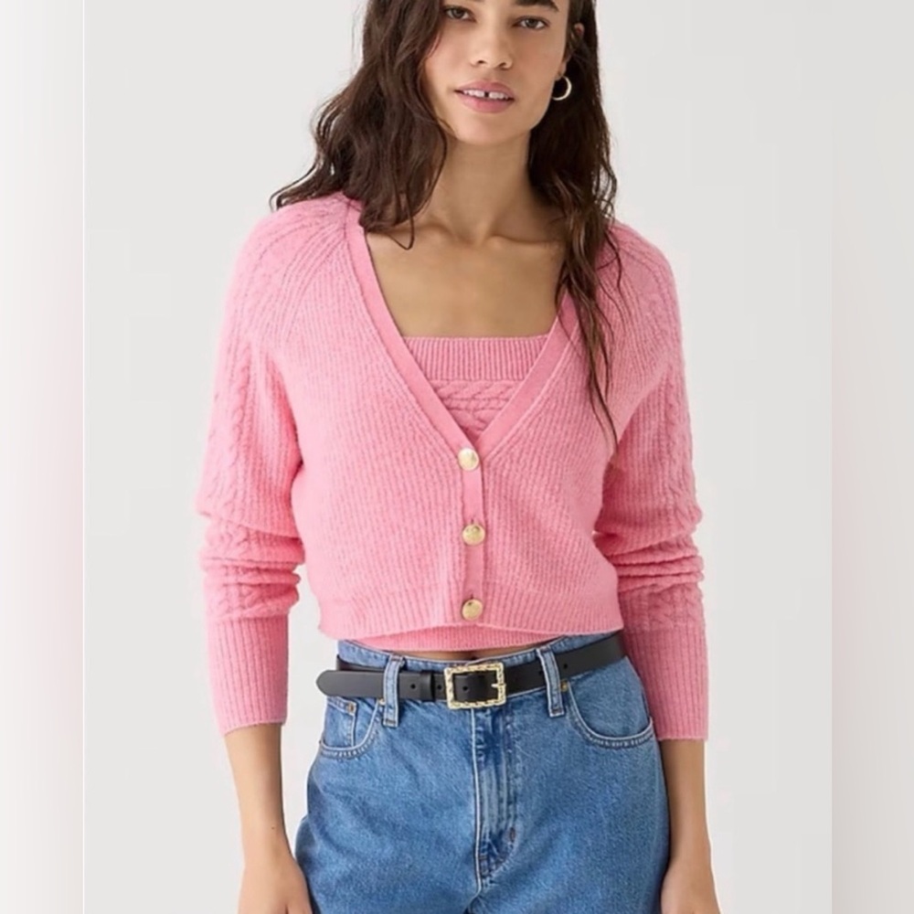 J.Crew Supersoft cropped cable knit sweater tank set
